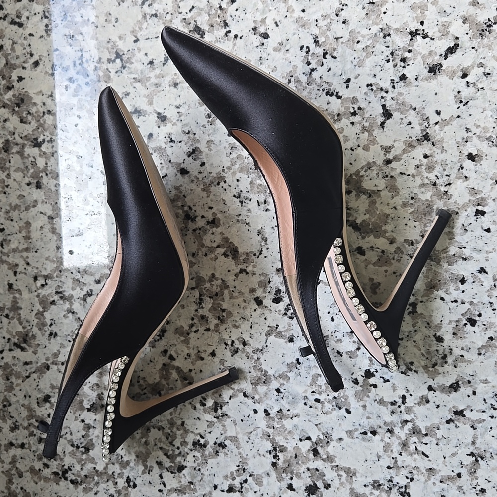 SJP by Sarah Jessica Parker Black Satin Slingback Heels - Picture 7 of 13